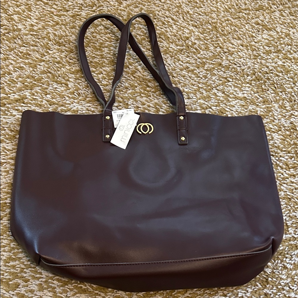 Minicci Dark Brown Tote Bag with Gold Accents